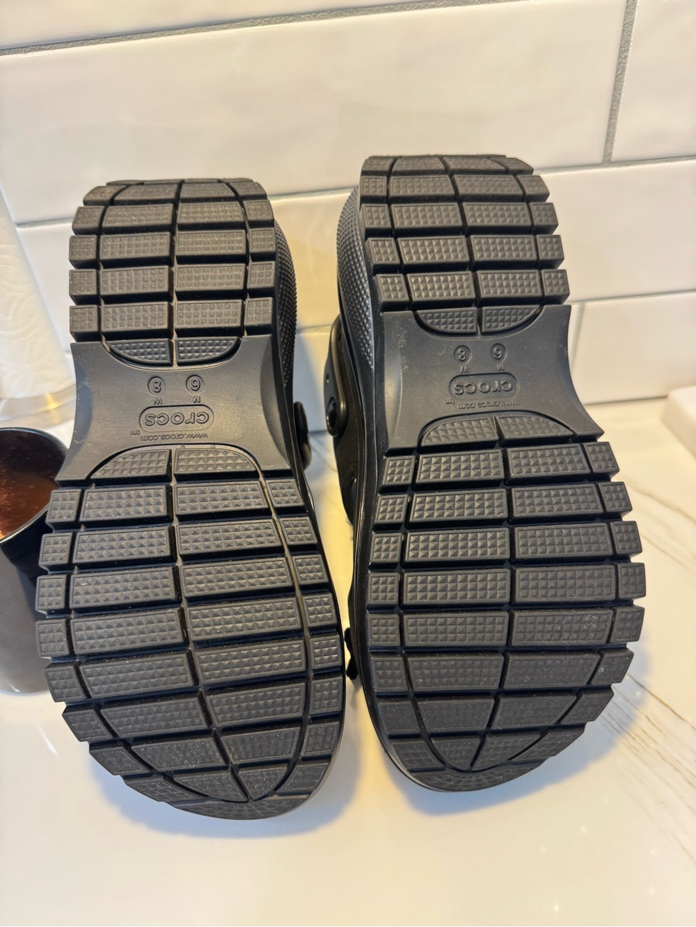 Crocs Mega Crush Sandal in Black with removable Gothic Skeleton Charms - Picture 3 of 5